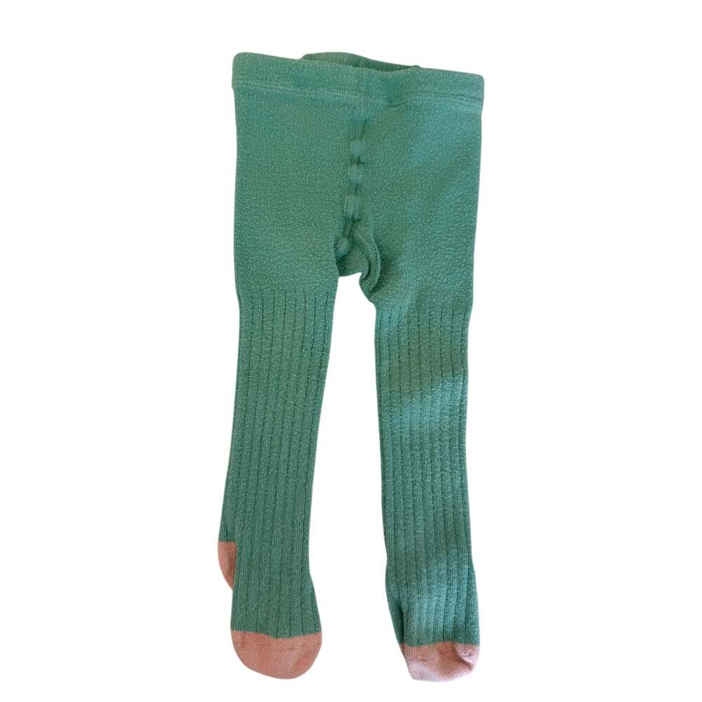 Sweet Baby Boden Ribbed Tights - Teal & Pink (6-12M)
